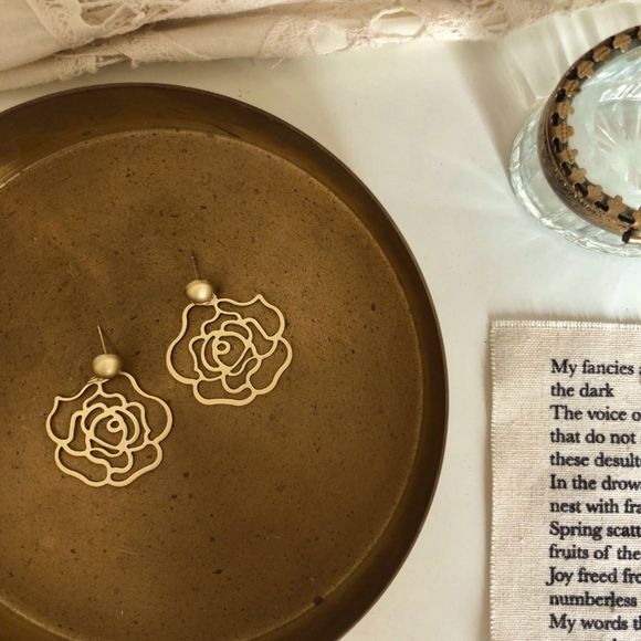 Jewelry - New Rose Earrings 14K Gold Earrings Flower Earrings Bridgerton Style Matt